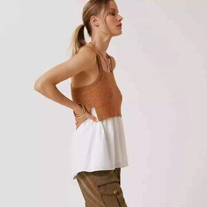 Anthropologie Jenna Twofer Layered Sweater Tank Tank Size L White & Tan